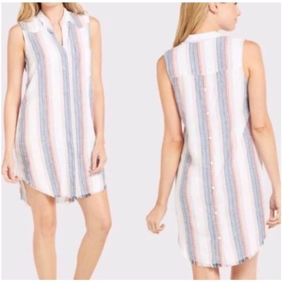 Cloth & Stone Sleeveless Striped Shirt Dress Frayed Hem Casual Comfy size xsmall - Picture 1 of 11